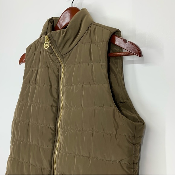 Michael Kors Golden Olive Brown Full Zip Puffer Vest With Gold Hardware Sz Small - Picture 6 of 16